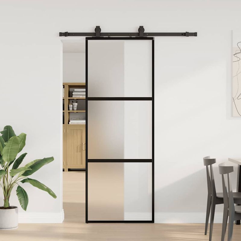 Casa si Gradina - Constructii - Usi interior, exterior si garaj - Usi interior - Usa glisanta cu set feronerie neagra 76x205cm sticla securizata - Infinity.ro