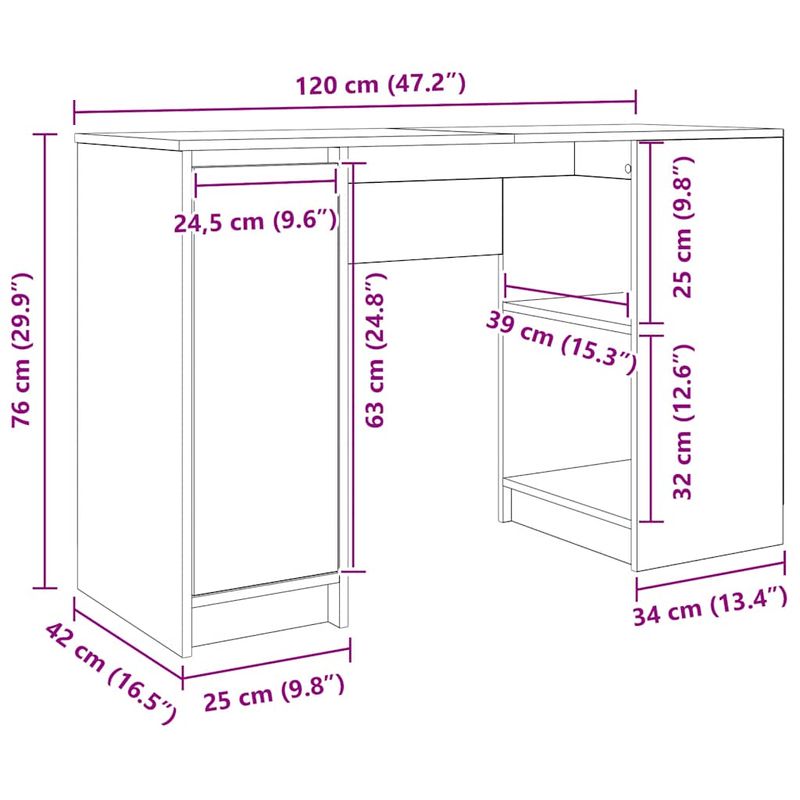 Casa si Gradina - Mobilier - Mese si birouri - Birouri - Birou Artisan Stejar 120x42x76 cm Lemn prelucrat - Infinity.ro