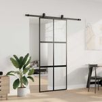 Casa si Gradina - Constructii - Usi interior, exterior si garaj - Usi interior - Usa glisanta cu set feronerie neagra 90x205cm sticla securizata - Infinity.ro