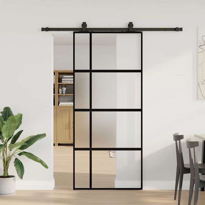 Casa si Gradina - Constructii - Usi interior, exterior si garaj - Usi interior - Usa glisanta cu set feronerie neagra 90x205cm sticla securizata - Infinity.ro