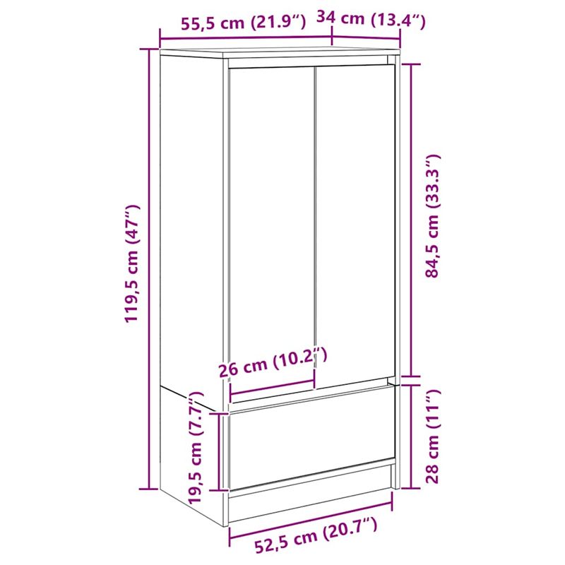 Casa si Gradina - Mobilier - Comode si corpuri - Comode - Dulap cu sertar Stejar Sonoma 55,5x34x119,5 cm Lemn prelucrat - Infinity.ro