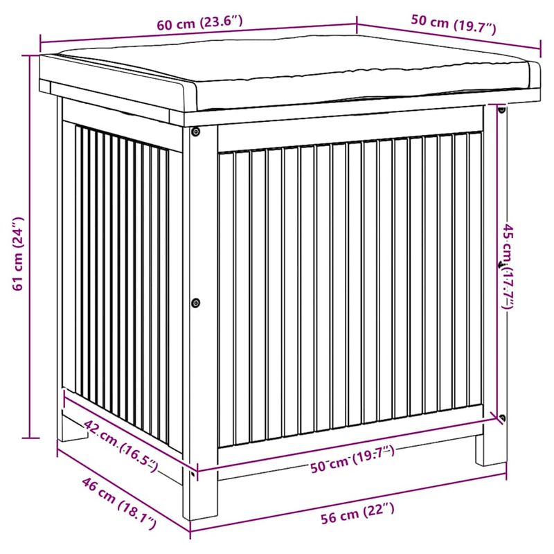 Casa si Gradina - Gradina si terasa - Mobilier exterior - Dulapuri si lazi depozitare exterior - Cutie de perne de exterior 60x50x61 cm din lemn masiv de salcam, gri închis - Infinity.ro