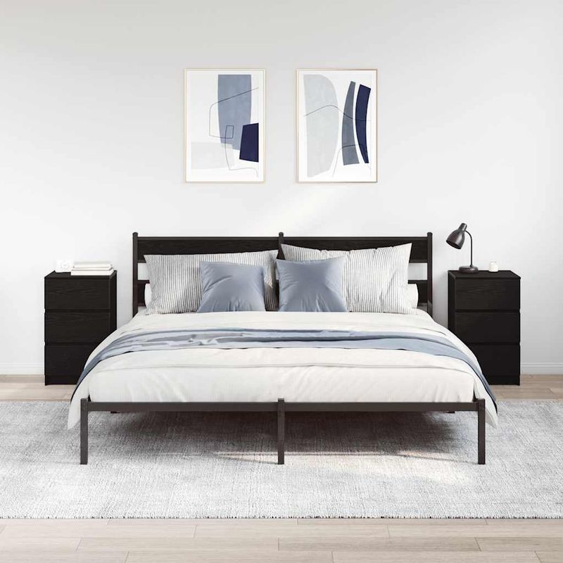 Casa si Gradina - Mobilier - Comode si corpuri - Noptiere - Noptiere cu 3 sertare 2 buc Negru 39x35x65 cm - Infinity.ro