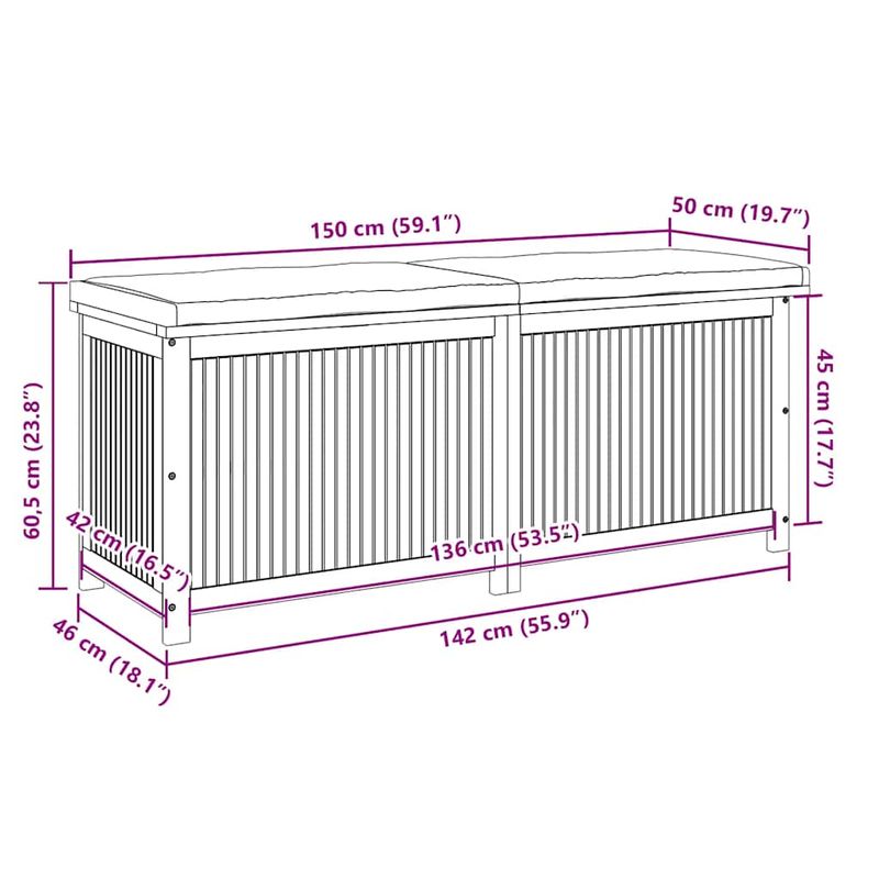Casa si Gradina - Gradina si terasa - Mobilier exterior - Dulapuri si lazi depozitare exterior - Cutie de perne de exterior 150x50x60,5 cm lemn masiv de salcam, gri închis - Infinity.ro