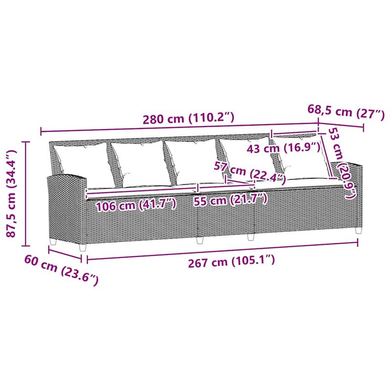Casa si Gradina - Gradina si terasa - Mobilier exterior - Canapele si fotolii gradina - Canapea de gradina cu 5 locuri cu perne din polirattan bej, bej și alb crem - Infinity.ro