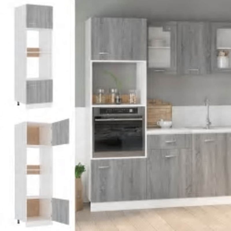 Casa si Gradina - Mobilier - Comode si corpuri - Corpuri bucatarie - Dulap cuptor microunde, gri sonoma, 60x57x207cm, lemn prelucrat - Infinity.ro