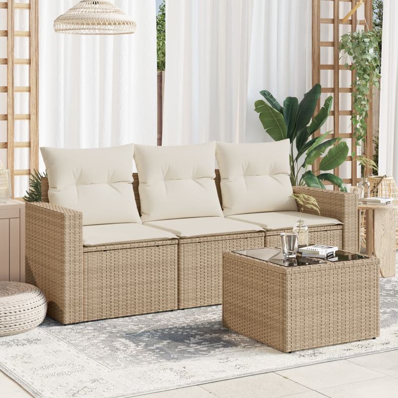 Casa si Gradina - Gradina si terasa - Mobilier exterior - Canapele si fotolii gradina - Set canapele de gradina, 4 piese, cu perne, bej, poliratan - Infinity.ro