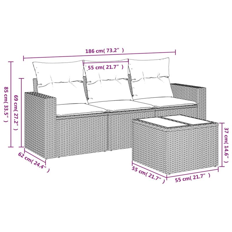 Casa si Gradina - Gradina si terasa - Mobilier exterior - Canapele si fotolii gradina - Set canapele de gradina, 4 piese, cu perne, bej, poliratan - Infinity.ro