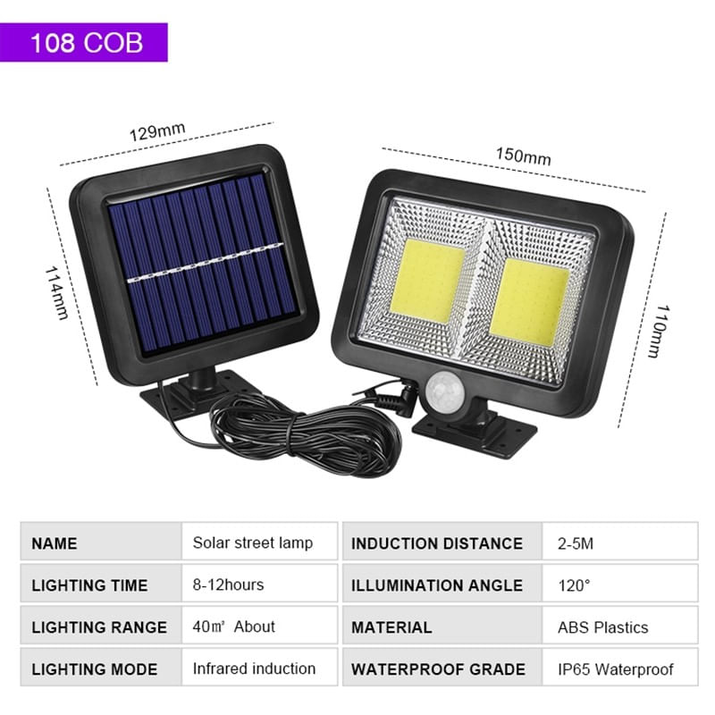 Casa si Gradina - Corpuri si surse de iluminat - Iluminat exterior - Lampi solare - Lampa solara Flippy cu senzor de miscare, 108 COB LED, 2 grile, 2400lm, ip65, negru - Infinity.ro
