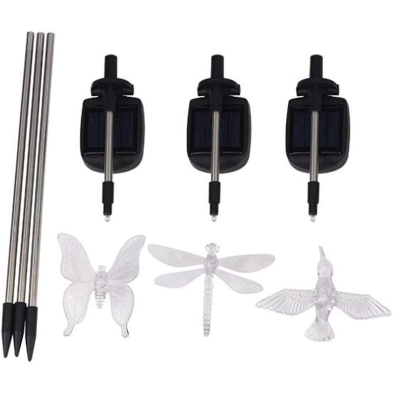 Casa si Gradina - Corpuri si surse de iluminat - Iluminat exterior - Lampi solare - Set 3 Lampi Solare LED tip pasare-fluture-libelula, Inaltime 43 cm, Flippy, Multicolor - Infinity.ro