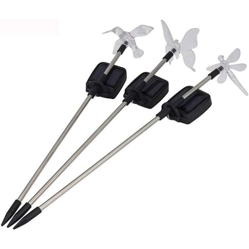 Casa si Gradina - Corpuri si surse de iluminat - Iluminat exterior - Lampi solare - Set 3 Lampi Solare LED tip pasare-fluture-libelula, Inaltime 43 cm, Flippy, Multicolor - Infinity.ro