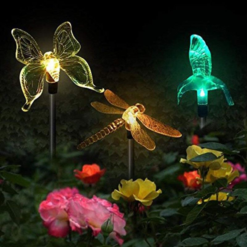Casa si Gradina - Corpuri si surse de iluminat - Iluminat exterior - Lampi solare - Set 3 Lampi Solare LED tip pasare-fluture-libelula, Inaltime 43 cm, Flippy, Multicolor - Infinity.ro