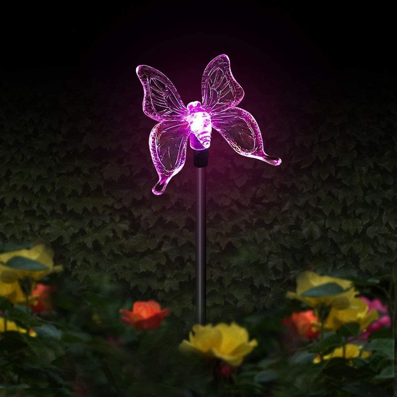 Casa si Gradina - Corpuri si surse de iluminat - Iluminat exterior - Lampi solare - Set 3 Lampi Solare LED tip pasare-fluture-libelula, Inaltime 43 cm, Flippy, Multicolor - Infinity.ro