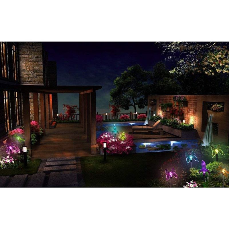 Casa si Gradina - Corpuri si surse de iluminat - Iluminat exterior - Lampi solare - Set 3 Lampi Solare LED tip pasare-fluture-libelula, Inaltime 43 cm, Flippy, Multicolor - Infinity.ro