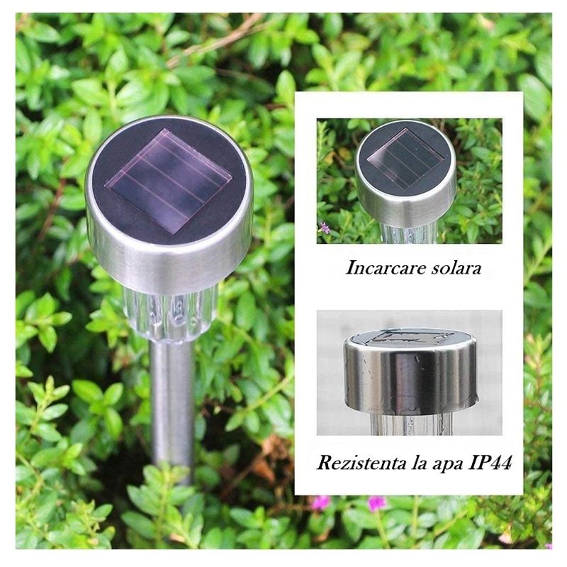 Casa si Gradina - Corpuri si surse de iluminat - Iluminat exterior - Lampi solare - Lampa solara LED de exterior pentru gradina Flippy, dispersor normal, 0.06W, Inox, 29 cm - Infinity.ro