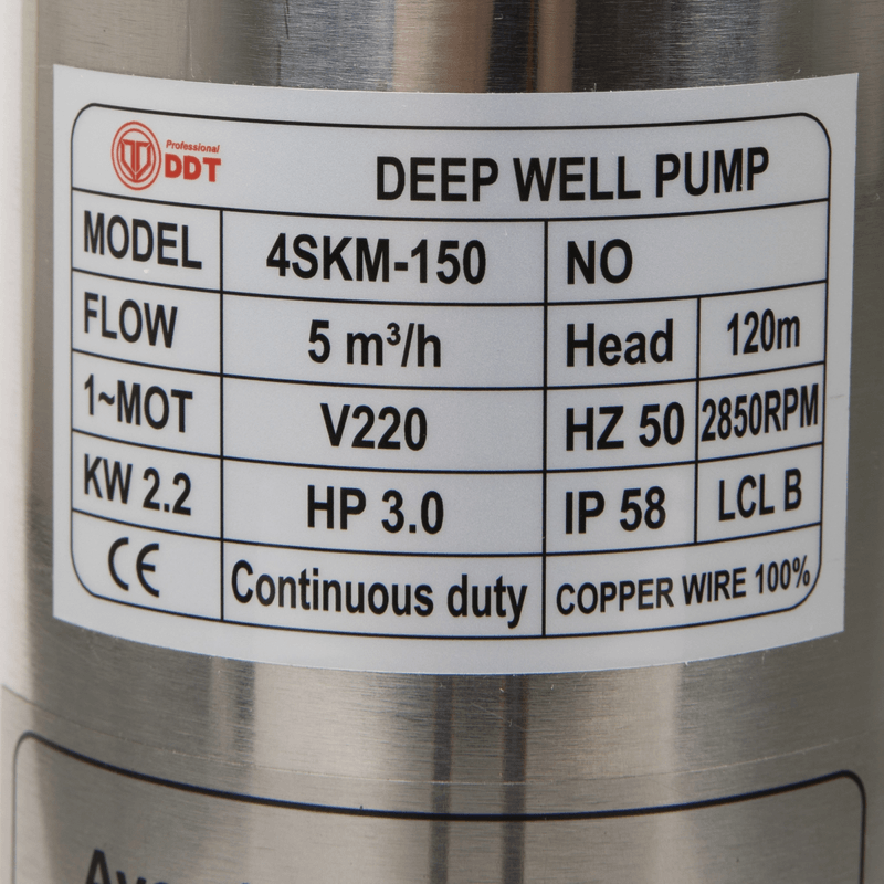 Casa si Gradina - Gradinarit si plante - Instalatii si accesorii pentru irigatii - Pompe apa - Pompa submersibila, DDT 4SKM-150, 2.2 kW, 5 m³/h - Infinity.ro