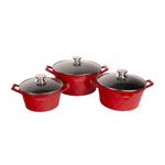 Casa si Gradina - Bucatarie si vesela - Vase pentru gatit - Oale si cratite - Set 3 cratite cu capac CF-DIAC03-RED, acoperire din marmura,20-24-28cm/2L-3.5L-5.7L, anti lipre - Infinity.ro
