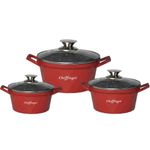 Casa si Gradina - Bucatarie si vesela - Vase pentru gatit - Oale si cratite - Set 3 cratite cu capac CF-DIAC03-RED, acoperire din marmura,20-24-28cm/2L-3.5L-5.7L, anti lipre - Infinity.ro