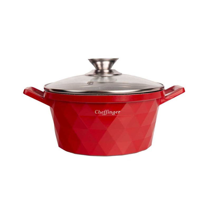 Casa si Gradina - Bucatarie si vesela - Vase pentru gatit - Oale si cratite - Set 3 cratite cu capac CF-DIAC03-RED, acoperire din marmura,20-24-28cm/2L-3.5L-5.7L, anti lipre - Infinity.ro