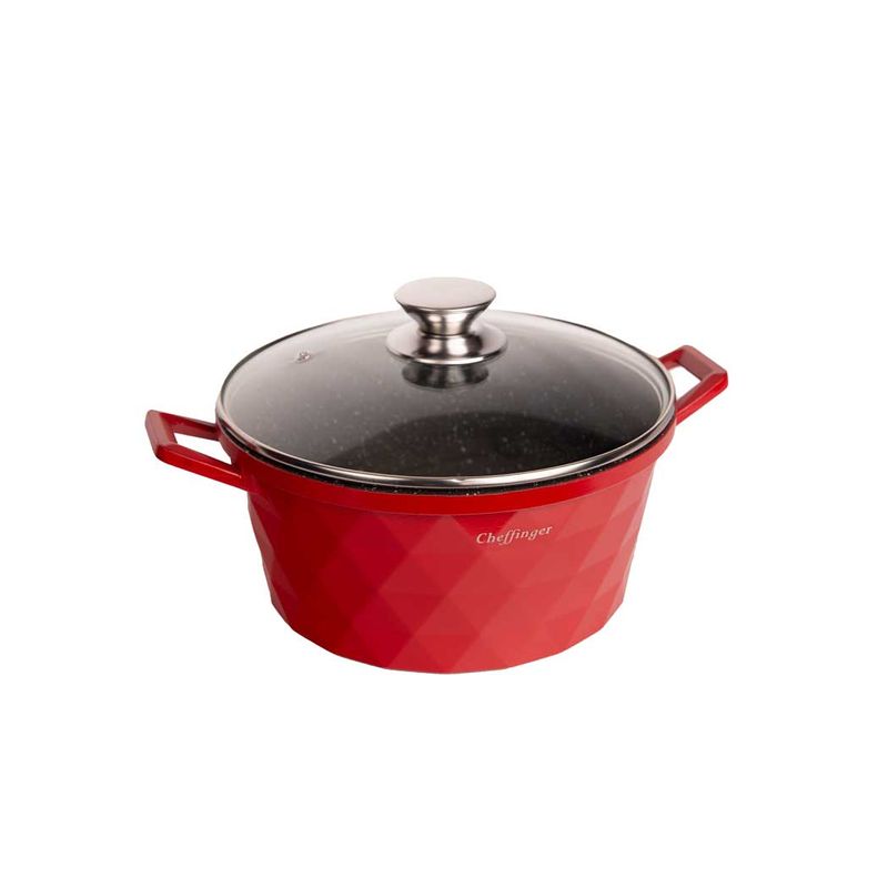 Casa si Gradina - Bucatarie si vesela - Vase pentru gatit - Oale si cratite - Set 3 cratite cu capac CF-DIAC03-RED, acoperire din marmura,20-24-28cm/2L-3.5L-5.7L, anti lipre - Infinity.ro
