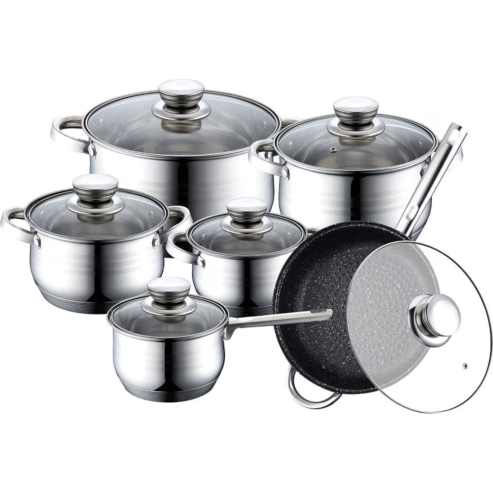 Set 6 cratite inox cu capac BM-1202, 16-16-18-20-24-24cm/2.1-2.1-2.9-3.4-3.9-6.5L