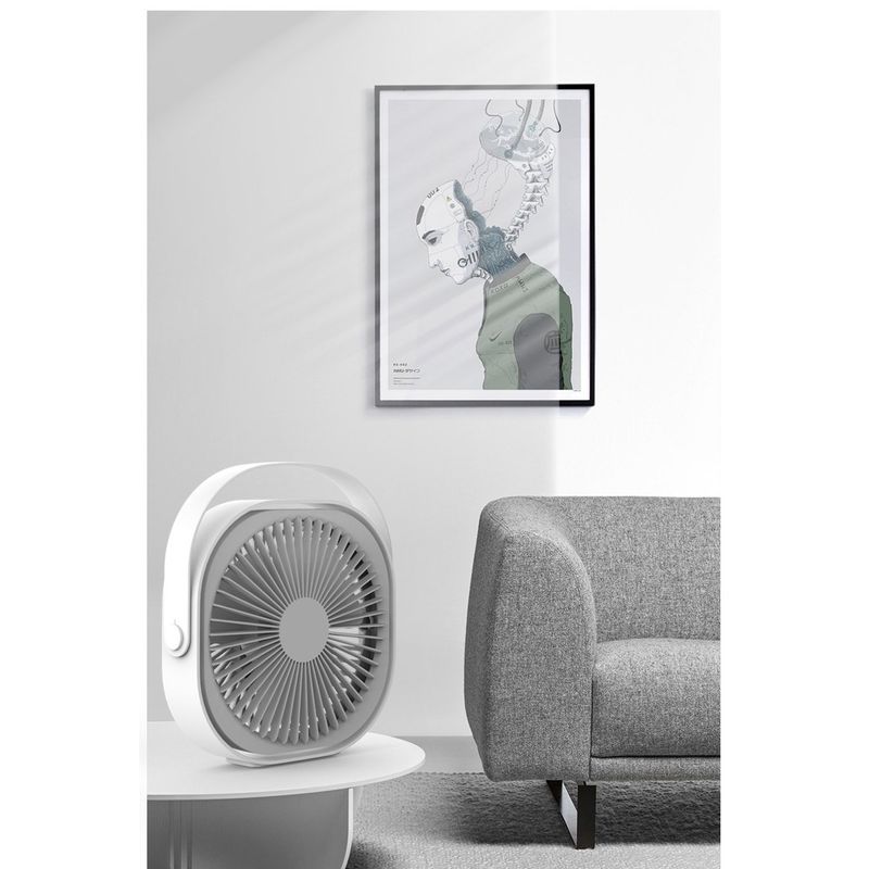 Electronice si Electrocasnice - Climatizare si sisteme de incalzire - Aparate racire aer - Ventilatoare - Mini ventilator pentru birou cu usb, Flippy, rotire 360 grade, 3 viteze, 4000 mA, 13.5 x 12,8, Gri - Infinity.ro