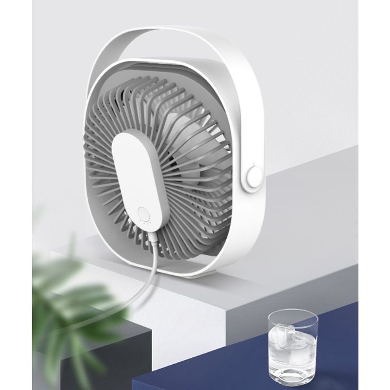 Electronice si Electrocasnice - Climatizare si sisteme de incalzire - Aparate racire aer - Ventilatoare - Mini ventilator pentru birou cu usb, Flippy, rotire 360 grade, 3 viteze, 1500 mA, 13.5 x 12,8, Alb - Infinity.ro