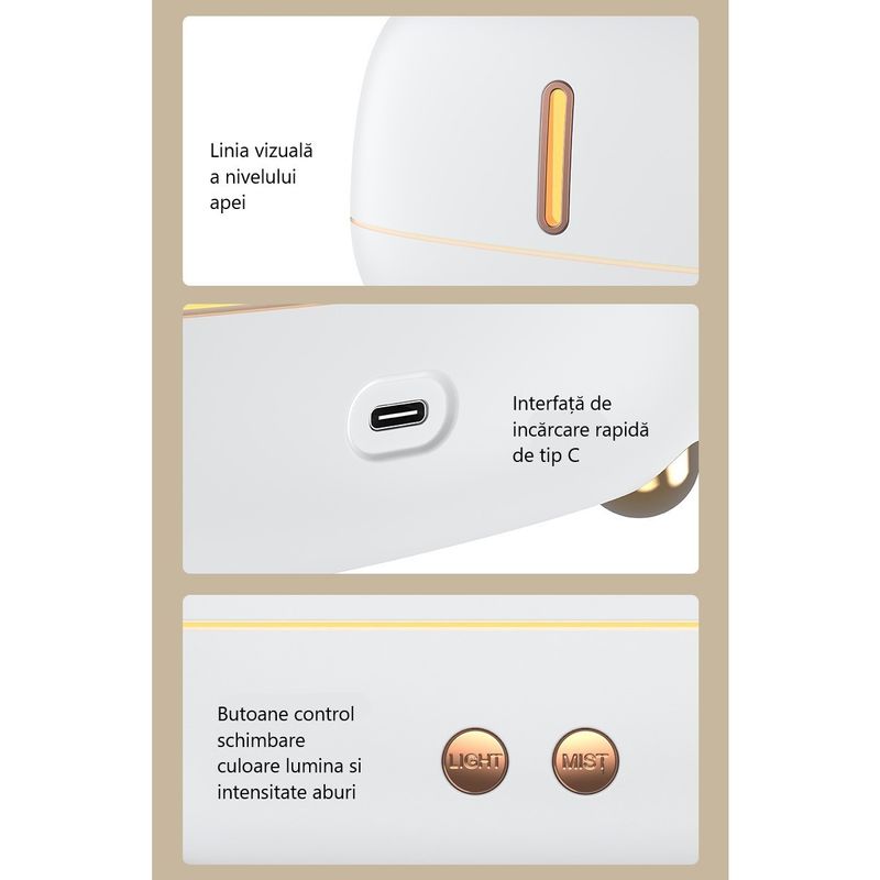 Electronice si Electrocasnice - Climatizare si sisteme de incalzire - Aparate filtrare aer - Umidificatoare - Umidificator de tip flacara, Flippy, cu aromaterapie, 7 culori, 250 ml, alb - Infinity.ro