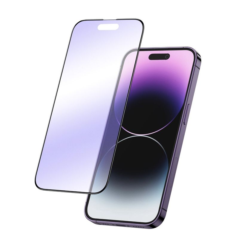 Laptop, Telefoane si Tablete - Telefoane mobile si accesorii - Accesorii Telefoane - Folii protectie telefoane - Folie de Protectie, Flippy, pentru iPhone 15 Pro Max, Ceramic Anti-Blue, 9H, Protectie Ochi, Anti-Soc, Mov - Infinity.ro