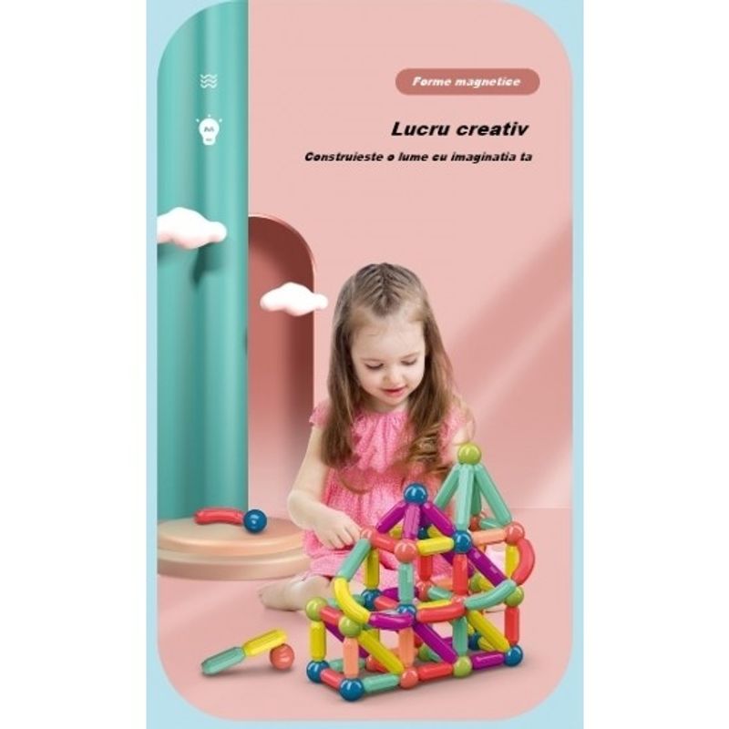 Jucarii, Copii si Bebe - Jucarii si jocuri - Seturi de constructie si cuburi - Seturi de constructie - Set inteligent de cuburi magnetice, forme geometrice, 42 piese, Multicolor - Infinity.ro