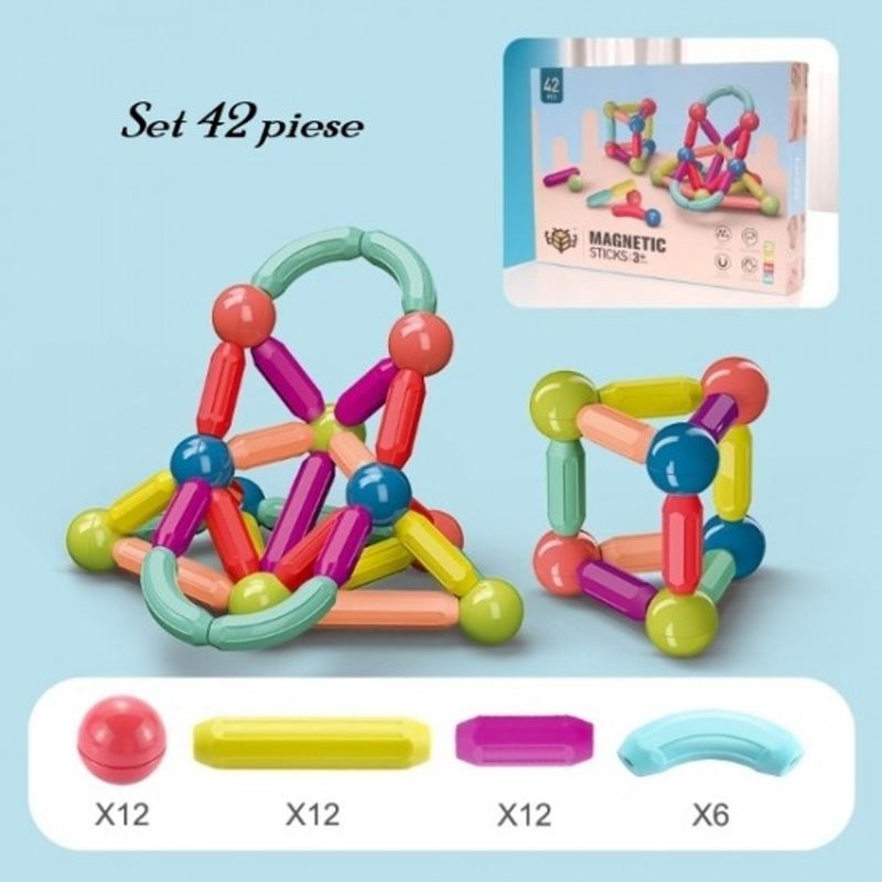 Jucarii, Copii si Bebe - Jucarii si jocuri - Seturi de constructie si cuburi - Seturi de constructie - Set inteligent de cuburi magnetice, forme geometrice, 42 piese, Multicolor - Infinity.ro