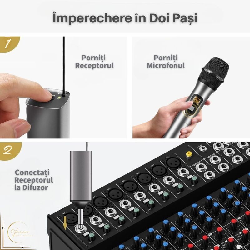 TV, Audio-Video si Foto - Audio profesionale - Microfoane profesionale - Microfon Wireless Profesional, Dual UHF Dinamic, Cardioid, Functie anulare zgomot, Tonor TW630, Afisaj Led, Gri, SET 2 - Infinity.ro
