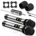 TV, Audio-Video si Foto - Audio profesionale - Microfoane profesionale - Microfon Wireless Profesional, Dual UHF Dinamic, Cardioid, Functie anulare zgomot, Tonor TW630, Afisaj Led, Gri, SET 2 - Infinity.ro