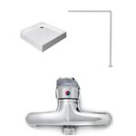 Casa si Gradina - Sanitare - Lavoar baie si accesorii - Baterii sanitare - Set Cadita de dus 90x90 patrata, baterie cabina dus, perdea de dus alba, sifon cadita  si bara de perdea  2 piese - Infinity.ro