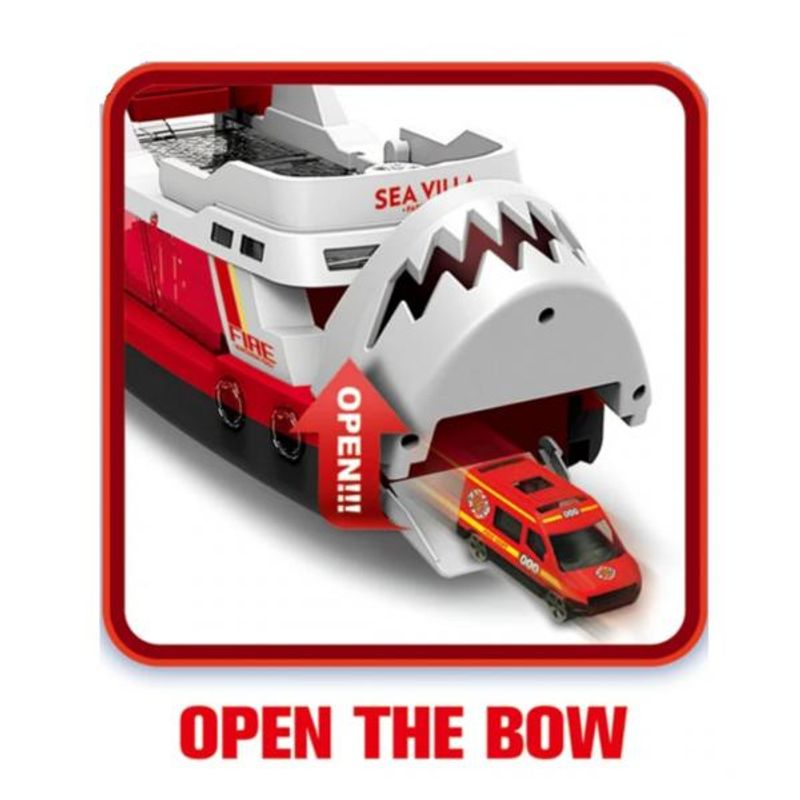 Jucarii, Copii si Bebe - Jucarii si jocuri - Vehicule si jucarii cu telecomanda - Elicoptere, avioane si nave de jucarie - Barca de pompieri cu macara si catapulta Shark Attack - Infinity.ro
