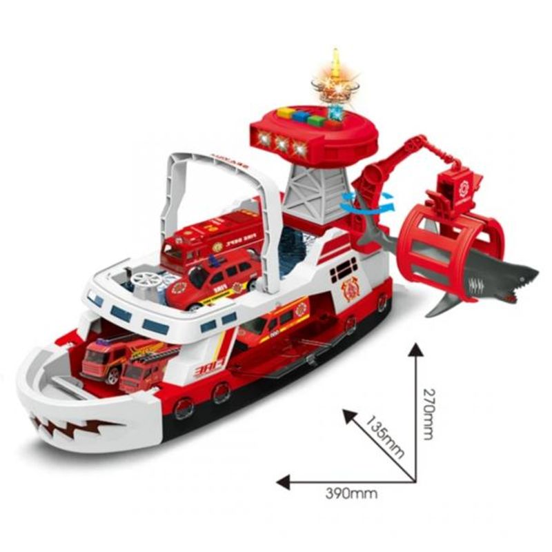 Jucarii, Copii si Bebe - Jucarii si jocuri - Vehicule si jucarii cu telecomanda - Elicoptere, avioane si nave de jucarie - Barca de pompieri cu macara si catapulta Shark Attack - Infinity.ro