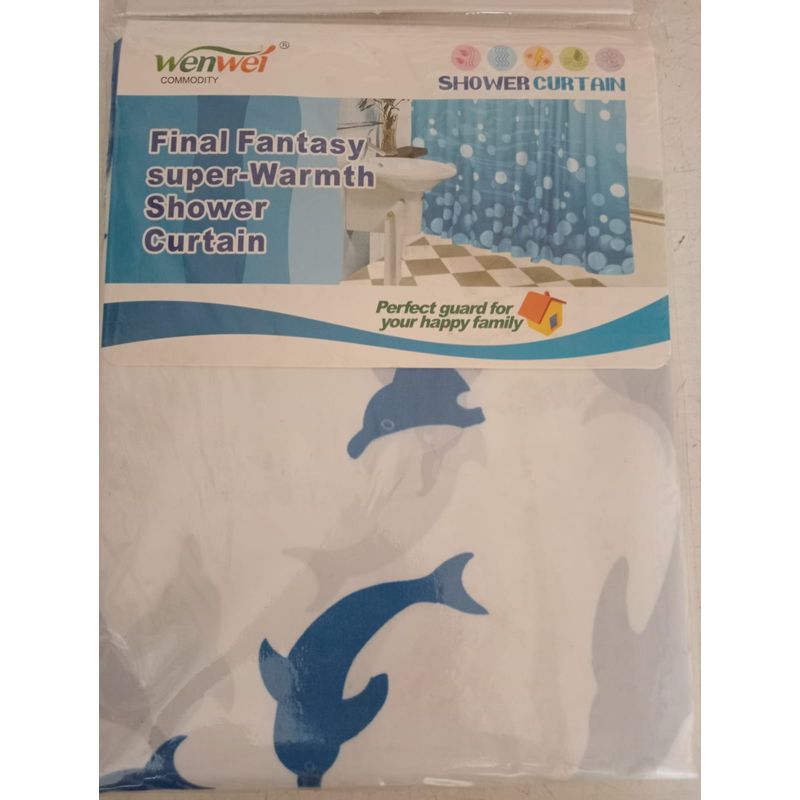 Casa si Gradina - Sanitare - Cazi si cabine de dus - Paravane si usi - Set bara din otel, 2 bucati, pe colt 90 x 90 cm,cu perdea dus 180X180 cm, alb cu delfini - Infinity.ro