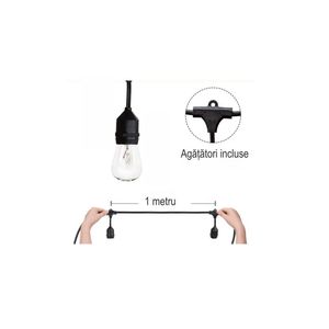 Ghirlanda luminoasa exterior, impermeabila, 10m, fasung E27, lumina calda, cu 10 becuri 4W