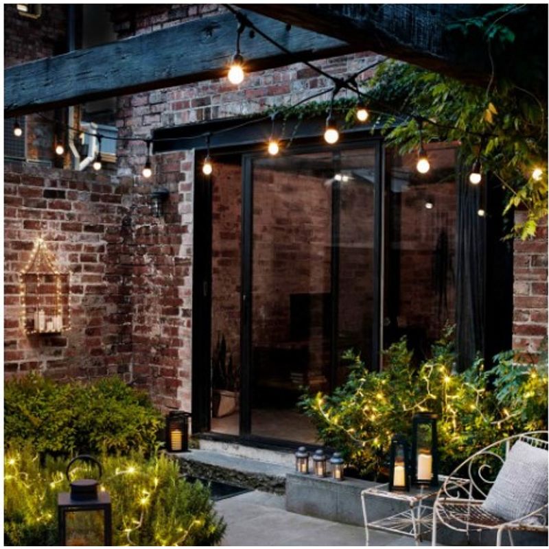 Casa si Gradina - Decoratiuni - Decoratiuni petrecere - Bannere si ghirlande decorative - Ghirlanda luminoasa exterior, impermeabila, 10m, fasung E27, lumina calda, cu 10 becuri 4W - Infinity.ro