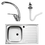 Casa si Gradina - Sanitare - Chiuveta bucatarie si accesorii - Chiuvete bucatarie - Set chiuveta masca,inox anticalcar,cuva stanga,Raulconstruct,80x50 cm,baterie lebada cu sifon de scurgere - Infinity.ro