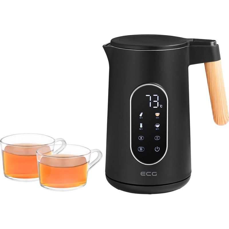 Electronice si Electrocasnice - Electrocasnice bucatarie - Preparare bauturi - Fierbatoare de apa - Fierbator electric ECG RK 1799 Smart Black, 1.7 litri, 2200 W, pereti dubli, panou tactil, functii presetate, negru - Infinity.ro