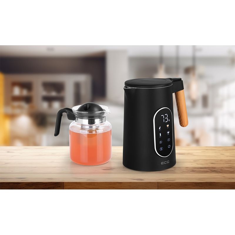 Electronice si Electrocasnice - Electrocasnice bucatarie - Preparare bauturi - Fierbatoare de apa - Fierbator electric ECG RK 1799 Smart Black, 1.7 litri, 2200 W, pereti dubli, panou tactil, functii presetate, negru - Infinity.ro