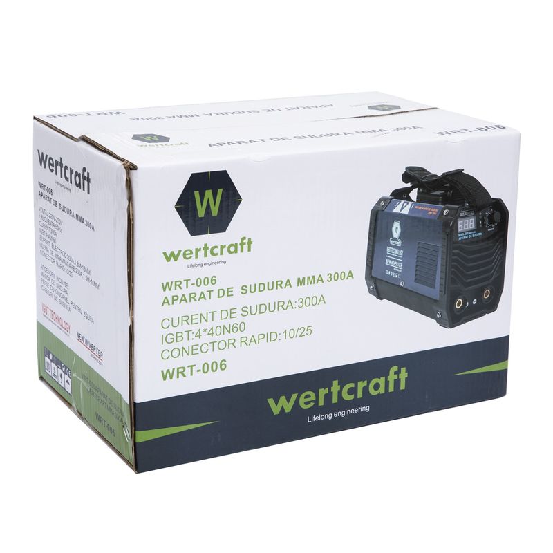 Casa si Gradina - Constructii - Scule electrice si accesorii - Aparate de sudura - Invertor de sudura WertCraft WRT-006, 20-300 A amperaj, 230 V, 1.6-4 mm diametru electrod, MMA, IP21, funtie anti-lipire - Infinity.ro