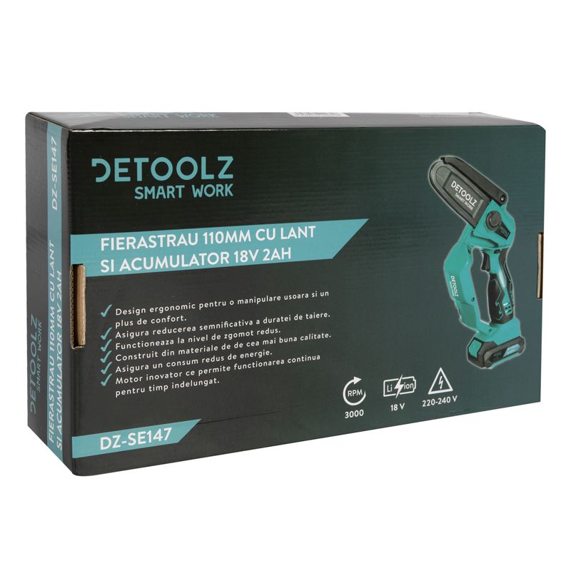 Casa si Gradina - Gradinarit si plante - Utilaje gradina - Fierastraie cu lant - Fierastrau 110mm cu lant si acumulator 18V 2Ah - Infinity.ro