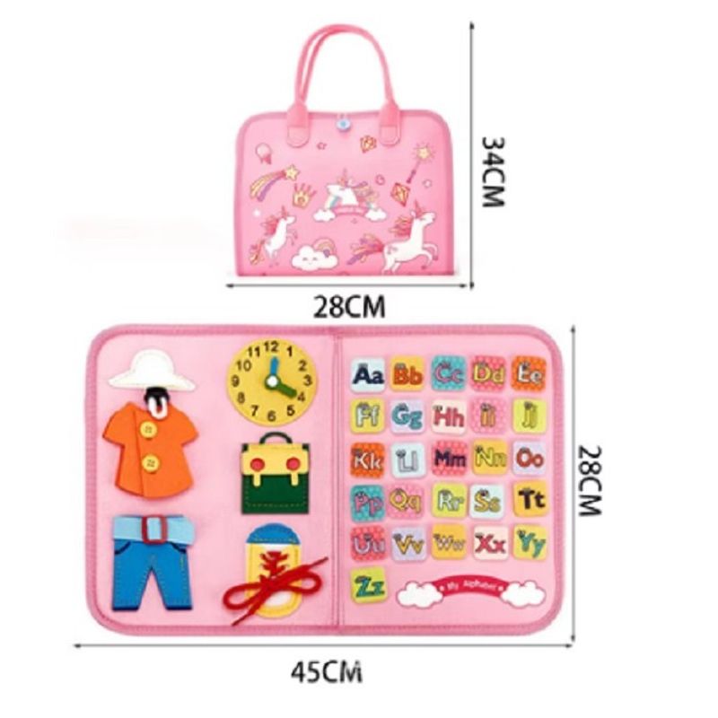 Carti si Birotica - Carti - Carti pentru copii - Carti interactive - Carte Senzoriala Educativa Montessori, Flippy, Dezvoltare Abilitati Motorii, 5 Pagini, Model Unicorni, 28x22x7 cm, Roz - Infinity.ro