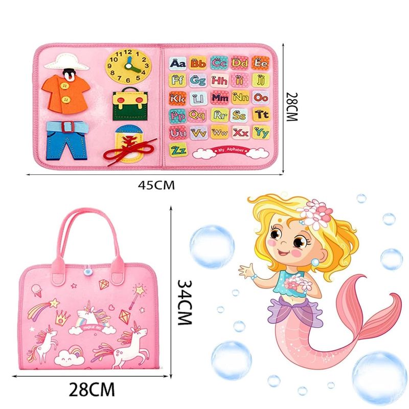 Carti si Birotica - Carti - Carti pentru copii - Carti interactive - Carte Senzoriala Educativa Montessori, Flippy, Dezvoltare Abilitati Motorii, 5 Pagini, Model Unicorni, 28x22x7 cm, Roz - Infinity.ro