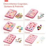 Carti si Birotica - Carti - Carti pentru copii - Carti interactive - Carte Senzoriala Educativa Montessori, Flippy, Dezvoltare Abilitati Motorii, 5 Pagini, Model Unicorni, 28x22x7 cm, Roz - Infinity.ro