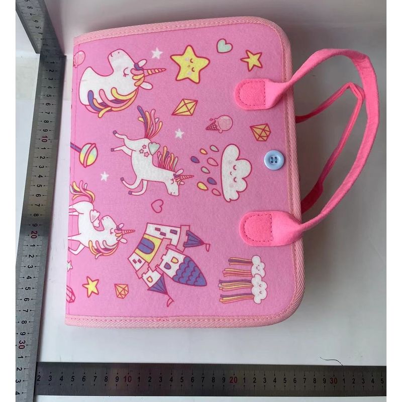 Carti si Birotica - Carti - Carti pentru copii - Carti interactive - Carte Senzoriala Educativa Montessori, Flippy, Dezvoltare Abilitati Motorii, 5 Pagini, Model Unicorni, 28x22x7 cm, Roz - Infinity.ro