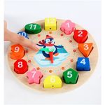 Jucarii, Copii si Bebe - Jucarii si jocuri - Jucarii & jocuri educative - Jocuri si jucarii educative - Jucarie Educativa Flippy, Tip Montessori, Model Ceas Pinguin, din Lemn, + 36 Luni, 12 Piese, 17.2 cm, Multicolor - Infinity.ro