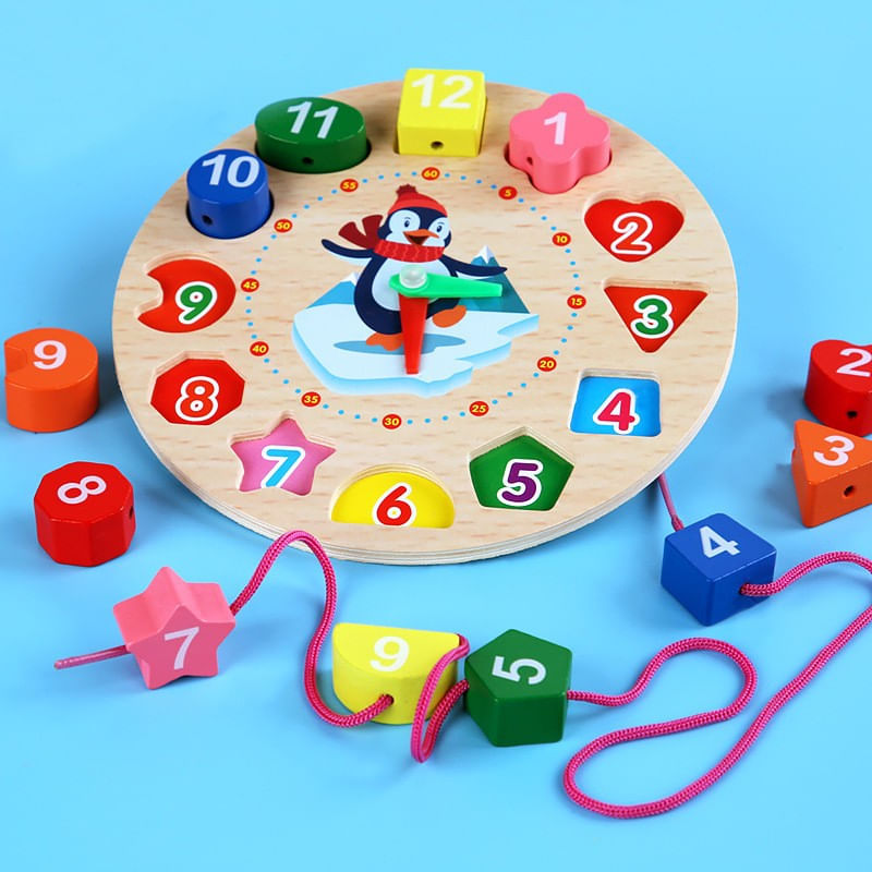 Jucarii, Copii si Bebe - Jucarii si jocuri - Jucarii & jocuri educative - Jocuri si jucarii educative - Jucarie Educativa Flippy, Tip Montessori, Model Ceas Pinguin, din Lemn, + 36 Luni, 12 Piese, 17.2 cm, Multicolor - Infinity.ro